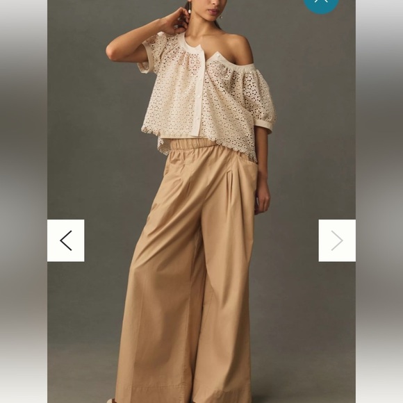 NWT Blue Tassel Puff-Sleeve Lace Blouse Embroidered Floral in Ivory Cream - Picture 6 of 12